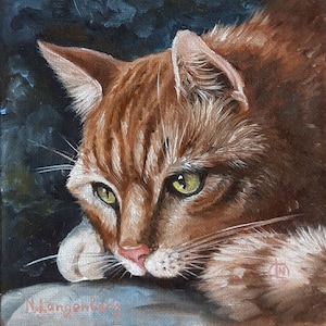 Peinture de chat roux Portrait d'animal de compagnie Chat porte-bonheur Peinture à l'huile de chat tigré Dessin de chat Art de chat orange Peinture d'animaux