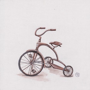 Peinture tricycle vintage : art acrylique original, décoration de chambre d&#39;enfant
