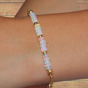 Natural Ethiopian Opal Beads Bracelet, 925 Sterling Silver Handmade Fire Opal Bracelet, opal Women Jewelry October Birthstone Gift for Her,