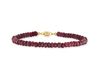 Faceted Ruby Bead Bracelet, 925 Sterling Silver, July Birthstone