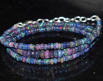 Black Ethiopian Opal beaded Necklace| Black Ethiopian Welo Fire Opal Smooth Rondelle Beads Necklace| Natural Ethiopian Opal Beads Necklace