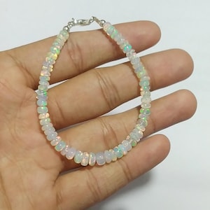 White Ethiopian Opal Natural AAA Bead Bracelet 925 Sterling Silver Fire Opal Bracelet October Birthstone Versatile Design Women Jewelry Gift