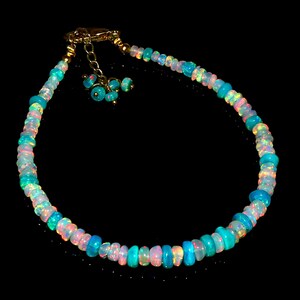 Blue White Ethiopian Opal Bead Bracelet 925 silver Bracelet Handmade Natural Opal Bracelet October Birthstone Women Jewelry Gift for Her