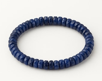 Pulsera elástica de zafiro azul / Joyería con cuentas facetadas de piedras preciosas azules / Pulsera elástica de piedra natal de septiembre / Regalo de pulsera elástica para mujer