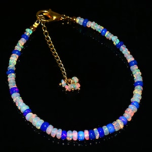 AAA Natural White & Blue Ethiopian Opal Beads Bracelet 925 Sterling Silver Fire Opal Handmade Bracelet October Birthstone Women Jewelry Gift