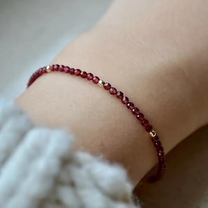 Red Garnet Beaded Bracelet January Birthstone Jewelry 925 Silver Bracelet Natural Garnet Stone Dainty Bracelet Heart Chakra gift For Women