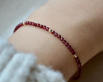 Bracciale con perline di granato rosso, gioiello con pietra portafortuna di gennaio, bracciale in argento 925, bracciale delicato con granato naturale, regalo per il chakra del cuore, per donne.