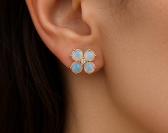 Opal Stud Earring | 925 Sterling Silver Earring | Minimalist Stud Earring | White Opal Earring | October Birthstone Jewelry | Gift for Her |