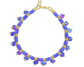 Pulsera de cuentas de ópalo azul fuego, plata de ley 925, ópalo etíope, joyería de la piedra natal de octubre.