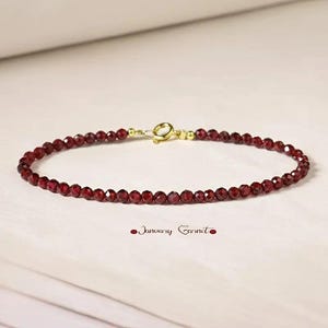 Garnet Beads Bracelet, 925 Staling Silver Bracelet, Natural Red Garnet Gemstone Dainty Bracelet, January Birthstone Bracelet, Gift for Women