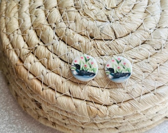 Loon stud earrings, Bird Earrings, Common loon, Birdwatcher gift, Water bird, Loon clay earrings.