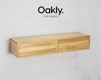 study table for home Wall mounted, two drawers, wooden floating/computer/secretary/office/writing/executive desk- unique design, solid oak wood