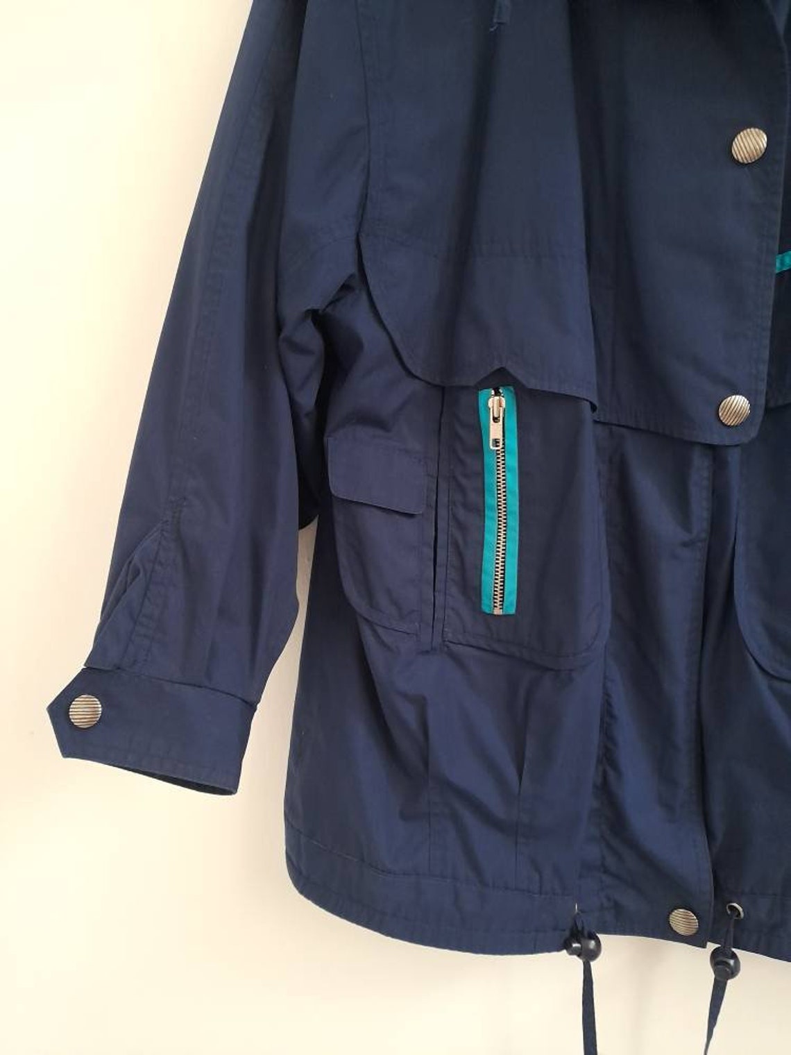 NUAGE Retro 90s Ladies Navy Rain Jacket Size UK 10/12 Bomber | Etsy