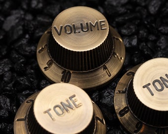 Vintage Patina Brass Guitar Knobs: Strat Tophat Volume Tone Set