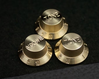 Strat Brass knob set Stratocaster Tophat knobs by 490 Hardware guitar knobs