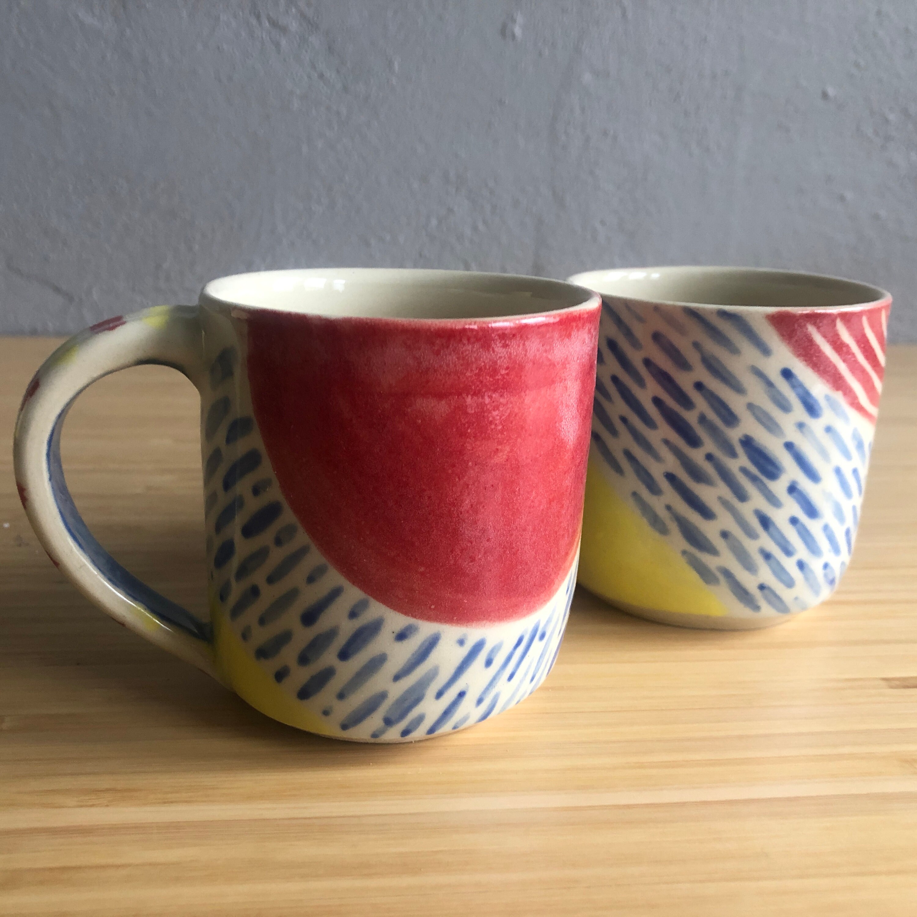 Set of Two Handpainted Colorful Mugs Etsy
