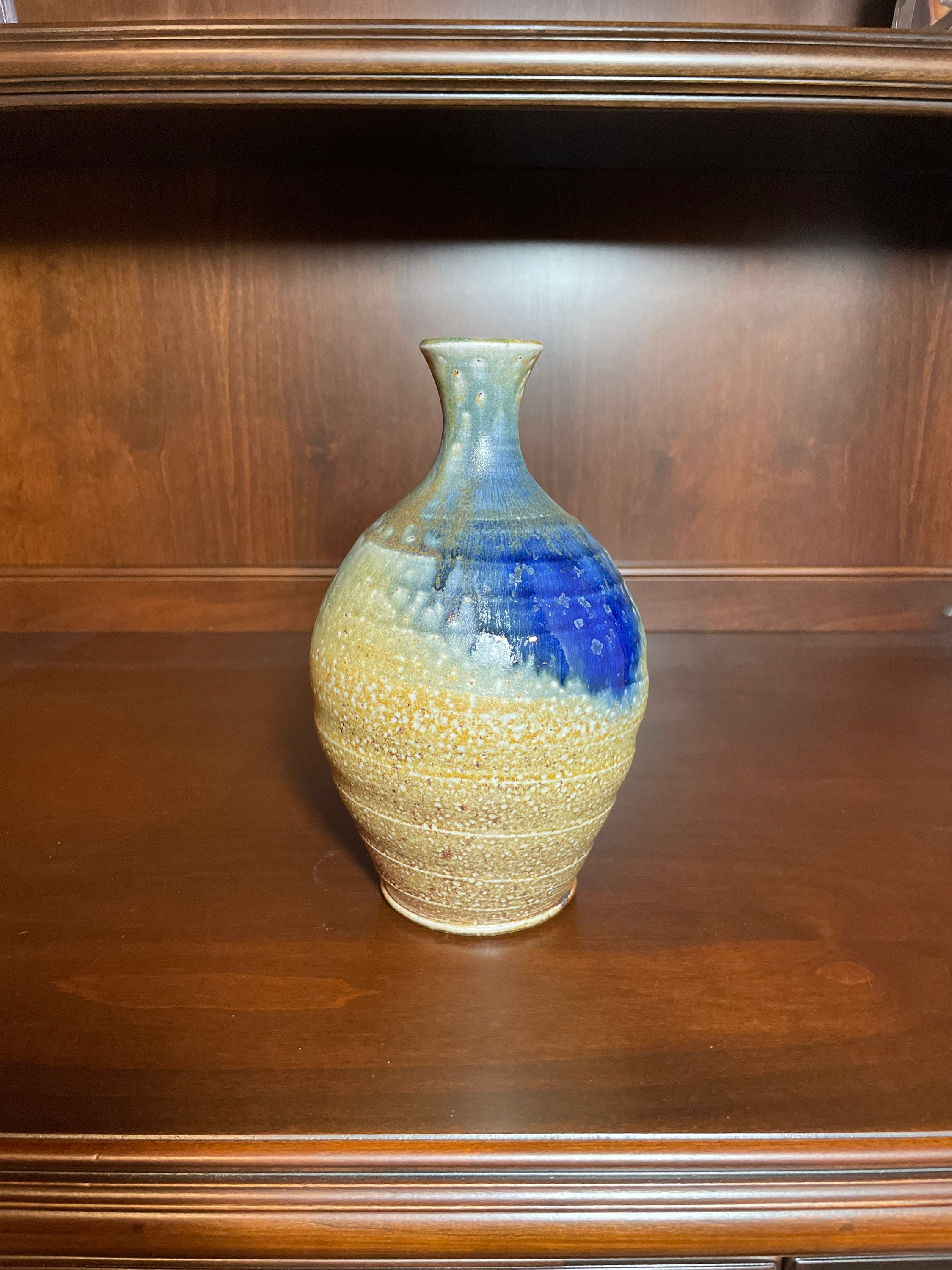 Swirled Vase with Blue Accent | Etsy