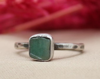 Oxized Band Raw Emerald Silver Rings as the Ideal Handmade Christmas Gift, Rings For Women, Gift For Her, Dainty Ring