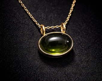 Green Peridot Pendant Necklace in 925 Sterling Silver Handmade Minimal Jewelry