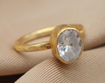 White Topaz Ring Solid Sterling | Solitaire Ring | Statement Ring | Minimalist Ring | 925K Sterling Silver | Bridesmaid Gift | By Artsmyrna