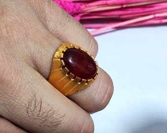 14k Solid Gold Carnelian Men Ring Handmade Jewelry