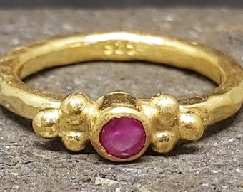 Natural Ruby Ring Solid Silver | 925K Sterling Silver | Hammered Ring Gold Vermeil | Minimalist Ring | Handmade Gemstone Rİng | By Artsmyrna