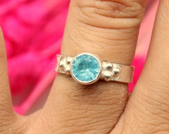 Blue Topaz Silver Ring | Minimalist Ring | stacking Ring | Solitaire Ring | Sterling Silver | Statement Ring | Dainty Ring | by Artsmyrna