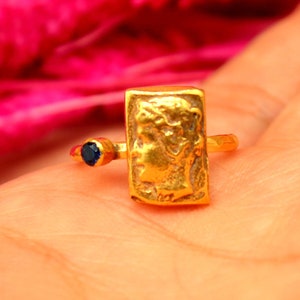 Intaglio Ceaser Roman Coin Sterling Silver Ring | 24k Gold Over Coin Ring | Gold Vermeil Ring | Ring | Ancient Greek Coin Ring | Signet Ring