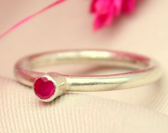 2mm Band 925K Sterling Silver Rings For Womens 3mm Ruby Ring Mothers Day Personalized Gift Dainty Ring