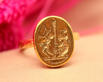 Intaglio Roman Coin Sterling Silver Ring | 24k Gold Over Coin Ring | Gold Vermeil Ring | Gold Ring | Ancient Coin Ring | Men Signet Ring