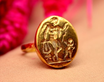 Intaglio Signet Ring  Roman Coin Sterling Silver Ring 24k Gold Over Coin  Gold Vermeil Ring |  Ring | Ancient Greek Coin Ring | Signet Ring
