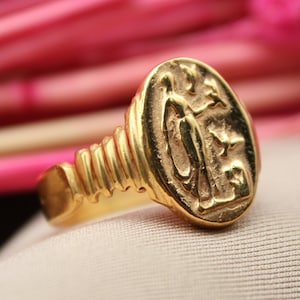 Intaglio römische Münze Sterling Silber Ring | 24k Gold über Münze Ring | Jungfrau Maria Ring | Gold Ring | Antiker Münzring | Herren Siegelring