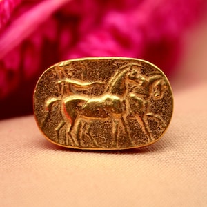 Horse Intaglio Signet Ring  Roman Coin Sterling Silver Ring 24k Gold Over Coin  Gold Vermeil Ring  Ancient Greek Coin Ring | Signet Ring