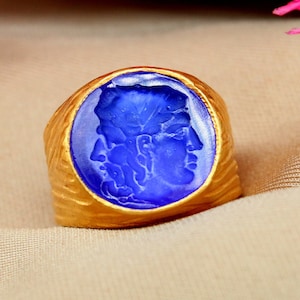 Anello da uomo in argento sterling 925k con intaglio di Dio Giano / Anello da uomo in argento / Anello / Anello con sigillo / Festa della mamma / Anello in vero vetro veneziano