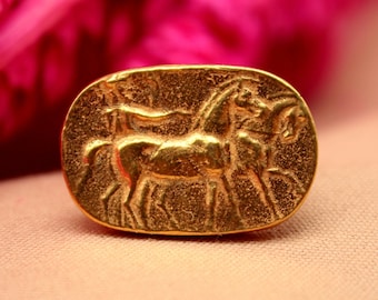 Horse Intaglio Signet Ring  Roman Coin Sterling Silver Ring 24k Gold Over Coin  Gold Vermeil Ring  Ancient Greek Coin Ring | Signet Ring