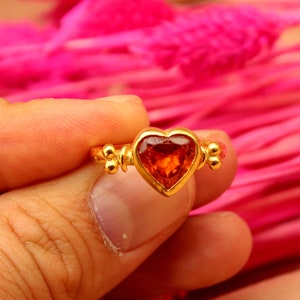 Citrine Heart Ring | 925K Sterling Silver | Statement Ring | Bridesmaid Gift | Handmade 24K Gold Over | Hammered Roman Art | By Artsmyrna