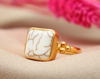 ハウライトリング：ハンドメイド925スターリングシルバーメッキ、18K