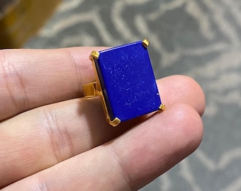 Lapis Lazuli Statement Ring in 925 Sterling Silver Handmade Bold Blue Gemstone