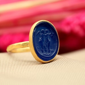 Eros and Aphrodite Intaglio Glass Silver Ring | Intaglio Glass Ring Gold Over | Carving Ring | Intaglio Carved Ring | Glass Carving Gift