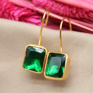 Colors of Summer Emerald Silver Earrings 24k Gold Plated