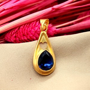 Sapphire Silver Pendant | 925K Sterling Silver | 24K Gold over | Dainty Jewelry | Halloween Gift Thanksgiving Gift | By Artsmyrna