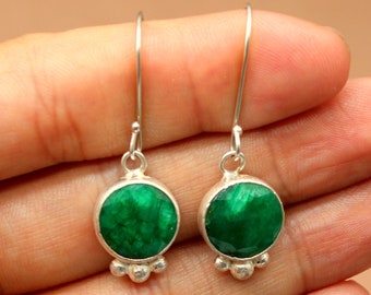 925K Sterling Silver Natural Emerald Earrings