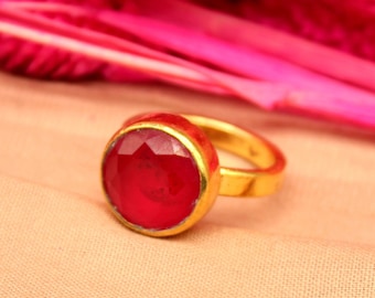 Ring Rubin massiv Sterling | Gold Ring | 925K Sterling Silber | Brautjungfer Geschenk | Personalisiertes Geschenk Zierliche Silber Ring | Von Artsmyrna