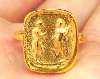Intaglio Signet Ring  Roman Coin Sterling Silver Ring 24k Gold Over Coin  Gold Vermeil Ring |  Ring | Ancient Greek Coin Ring | Signet Ring