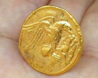 Intaglio Pegasus Roman Coin 925K Sterling Silver Ring 24k Gold Over Coin Ring | Gold Vermeil Ring |  Ancient Greek Coin Ring | Signet Ring