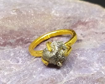 Stamped Jewelry Mixed Metal Ring Bohemian Ring Pyrite Ring Gold Ring Arrow Band Pyrite Pyrite Jewelry Gemstone Ring Unique Gift