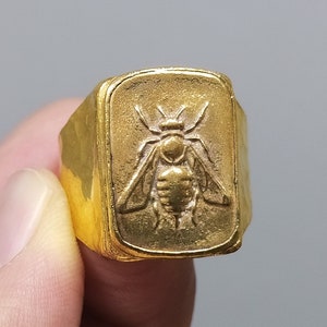 Pierścień z monetą rzymską Intaglio dla mężczyzn | Pierścień Zeusa | Pierścień z pszczołą miodną | Srebro próby 925K | Pierścień błogosławieństwa | Pierścień z monetami Ionia Ephesus Pierścień sygnetowy
