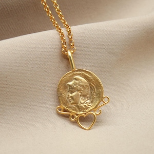 Handgemachte Artemis griechische Jäger Göttin Silber Halskette, vergoldete Münze Anhänger, antike griechische Mythologie Schmuck, einzigartiges Geschenk für Sie oder Ihn