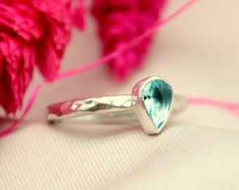 Blue Topaz Silver Ring | Stacking Ring | Statement  Ring | 925K Sterling Silver | Silver  Ring | Bridesmaid Ring | By Artsmyrna