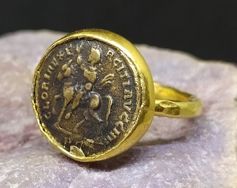 Intaglio Signet Silver Ring  Roman Coin Sterling Silver Ring 24k Gold Over Coin  Gold Vermeil Ring |  Ring | Ancient Greek Coin Ring